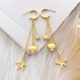 Starfish Shell Inlaid Long Tassel Earrings