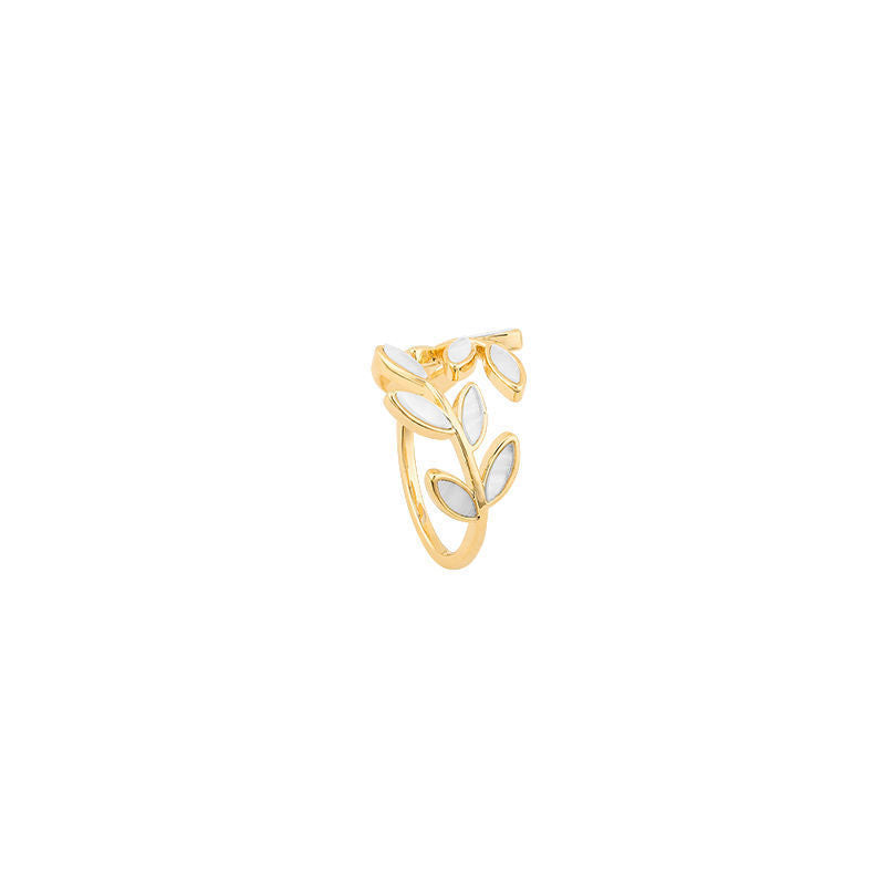 Mother-of-pearl White Leaves Alloy Ring