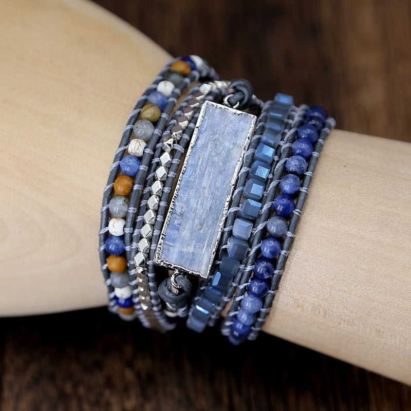 Natural Blue And Gold Hand Woven Leather String Bracelet