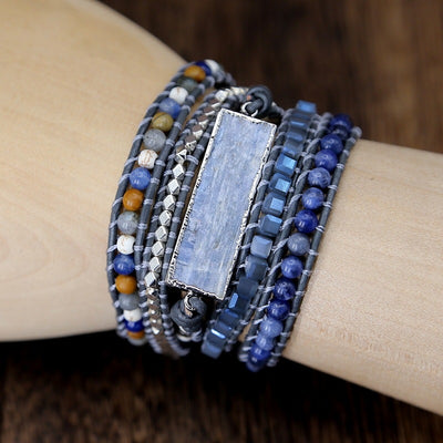 Natural Blue And Gold Hand Woven Leather String Bracelet