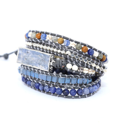 Natural Blue And Gold Hand Woven Leather String Bracelet