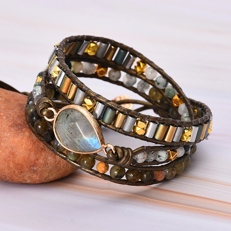 Hand-woven Water Drop-shaped Flash Stone Agate Bracelet