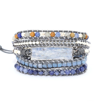 Natural Blue And Gold Hand Woven Leather String Bracelet